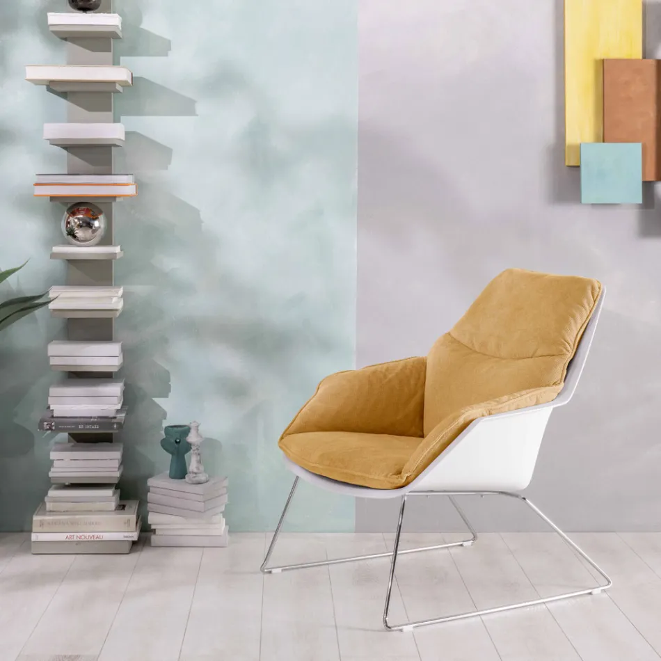 Fauteuil met metalen onderstel, structuur van polypropyleen en stoffen kussens - tablet Viadurini