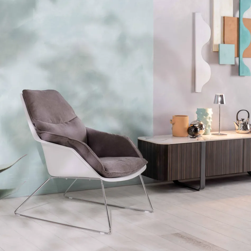 Fauteuil met metalen onderstel, structuur van polypropyleen en stoffen kussens - tablet Viadurini