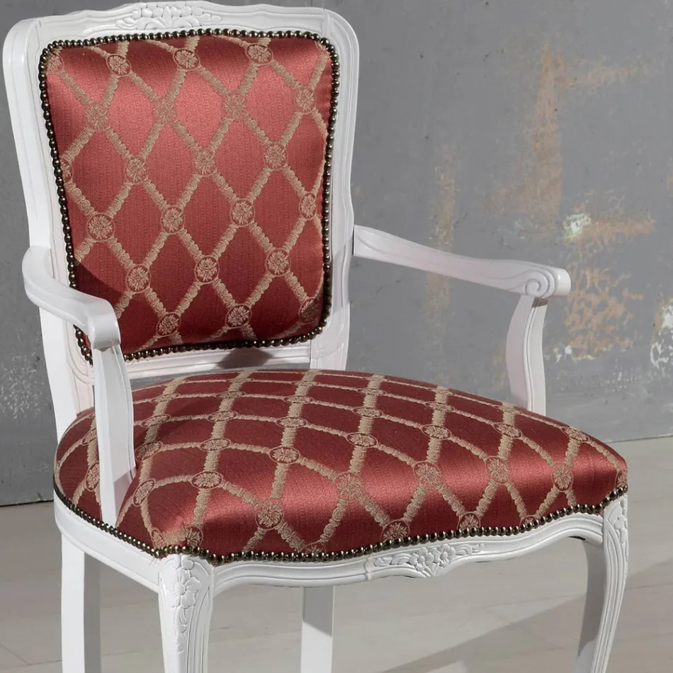 Fauteuil met armleuningen en structuur in wit gelakt hout Made in Italy - Cat Viadurini