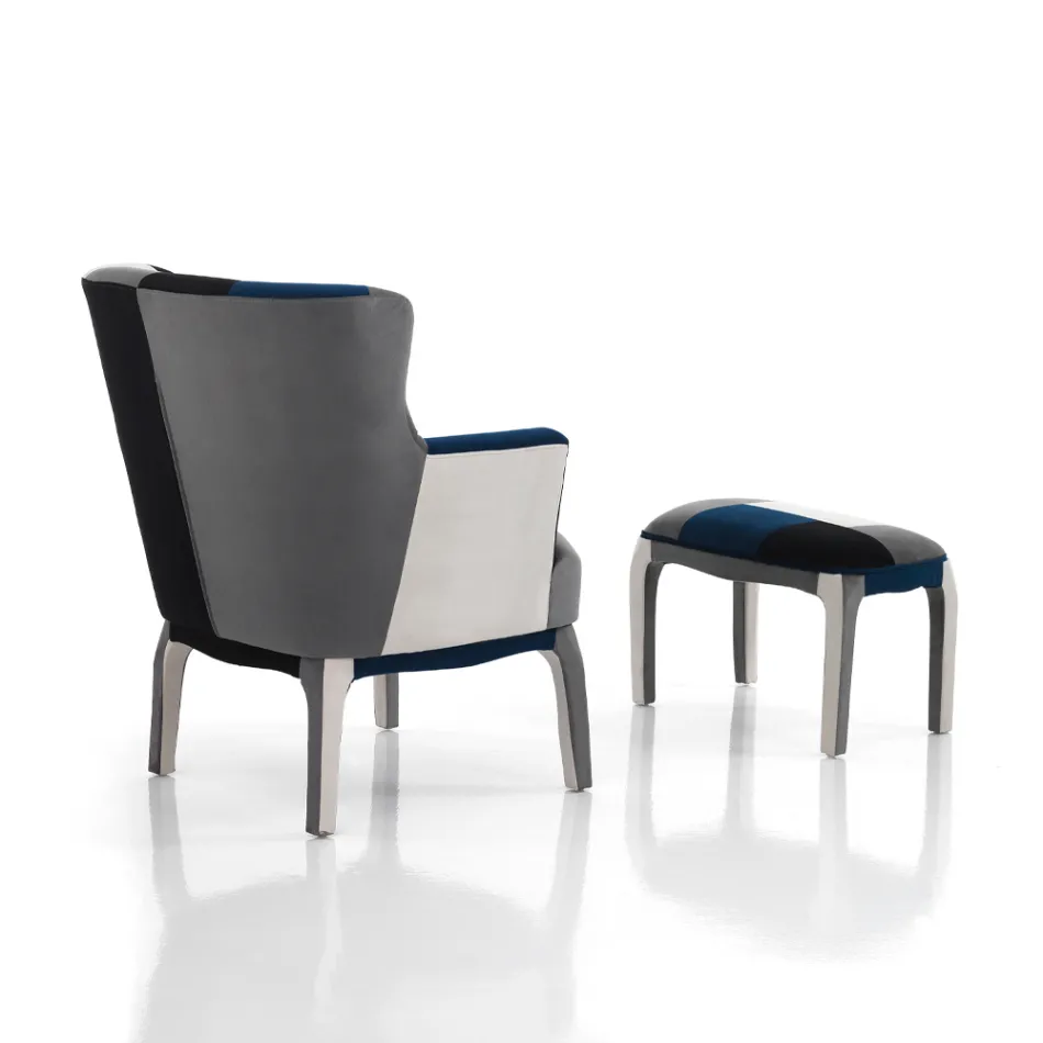 Fauteuil met poef in patchworkstof - Bromo Viadurini