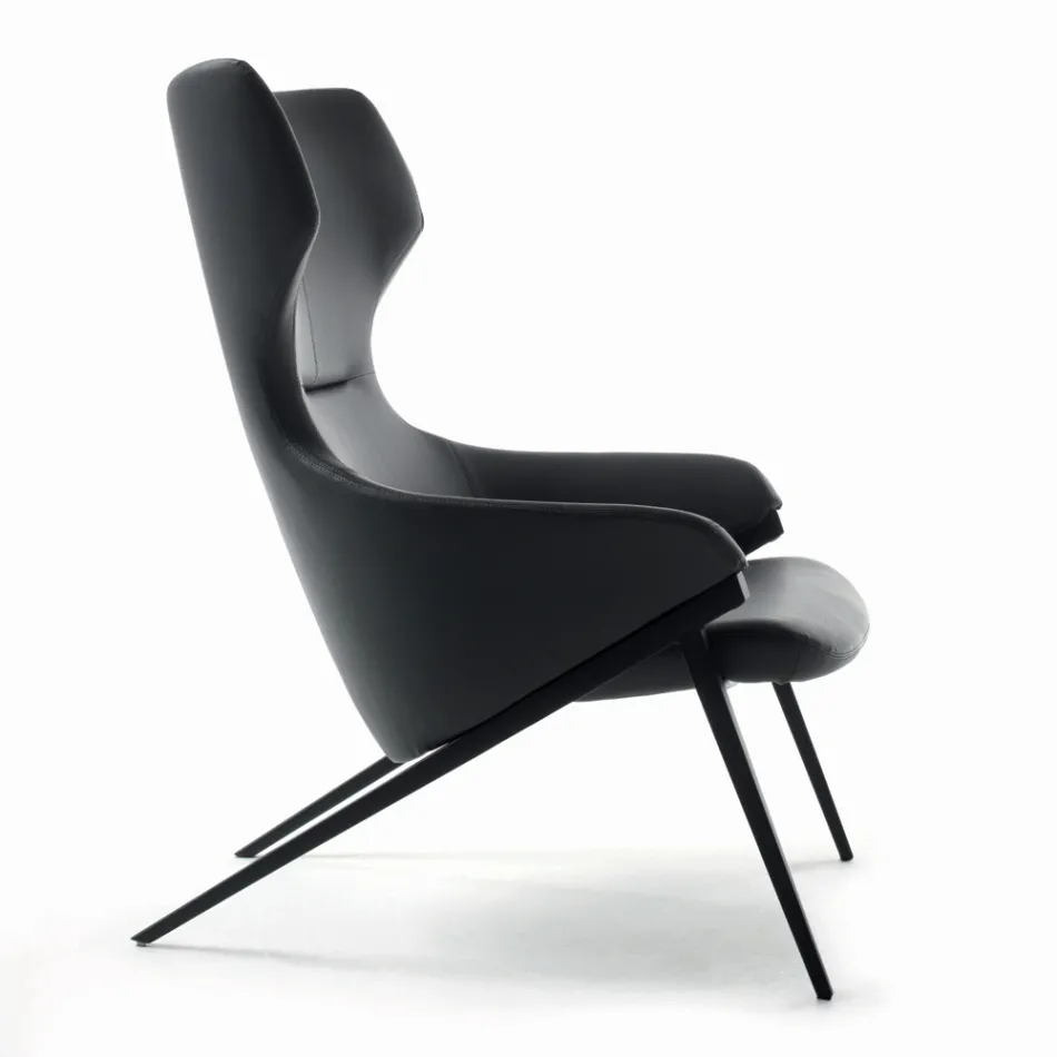 Fauteuil met stalen structuur en zitting van grafiet eco-leer Made in Italy - Reggio Viadurini