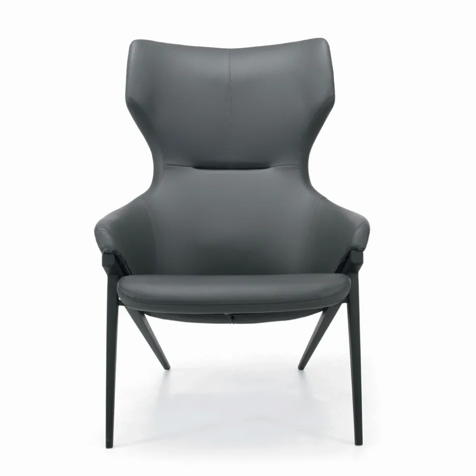Fauteuil met stalen structuur en zitting van grafiet eco-leer Made in Italy - Reggio Viadurini