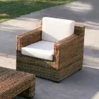 Fauteuil met Natuurlijke Banaan Weefstructuur en Ecru Kussens - Schotel Viadurini