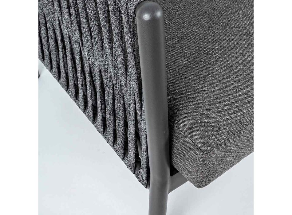 Buitenfauteuil in aluminium, touw en antracietkleurige stof Homemotion - Shama Viadurini