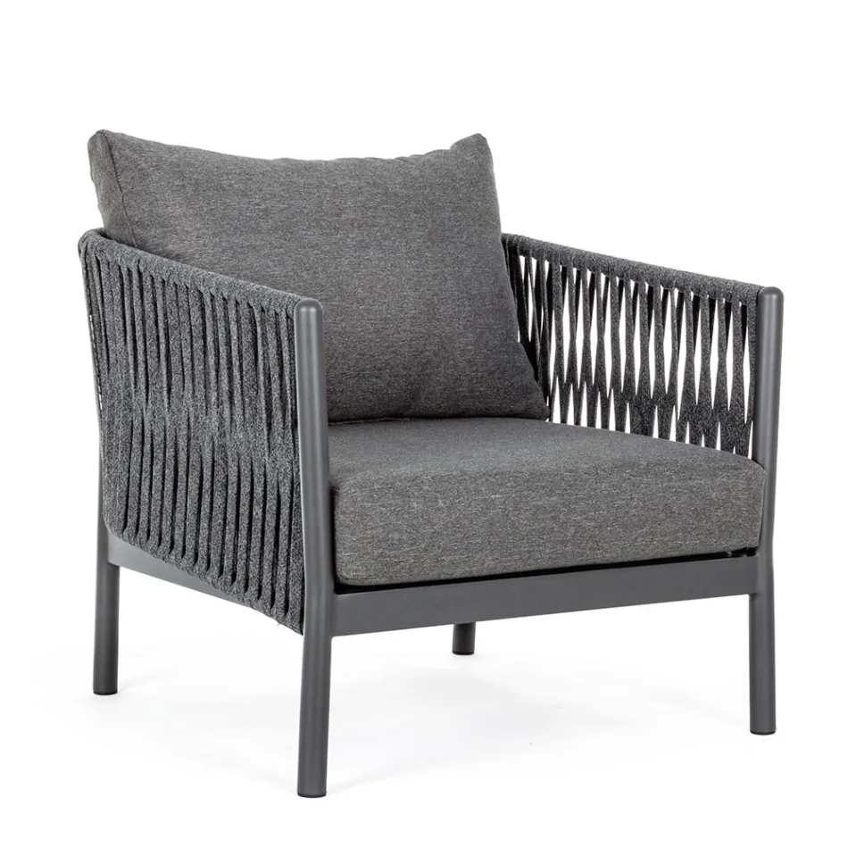 Buitenfauteuil van aluminium, touw en antraciet stof, Homemotion - Shama Viadurini