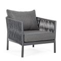 Buitenfauteuil van aluminium, touw en antraciet stof, Homemotion - Shama