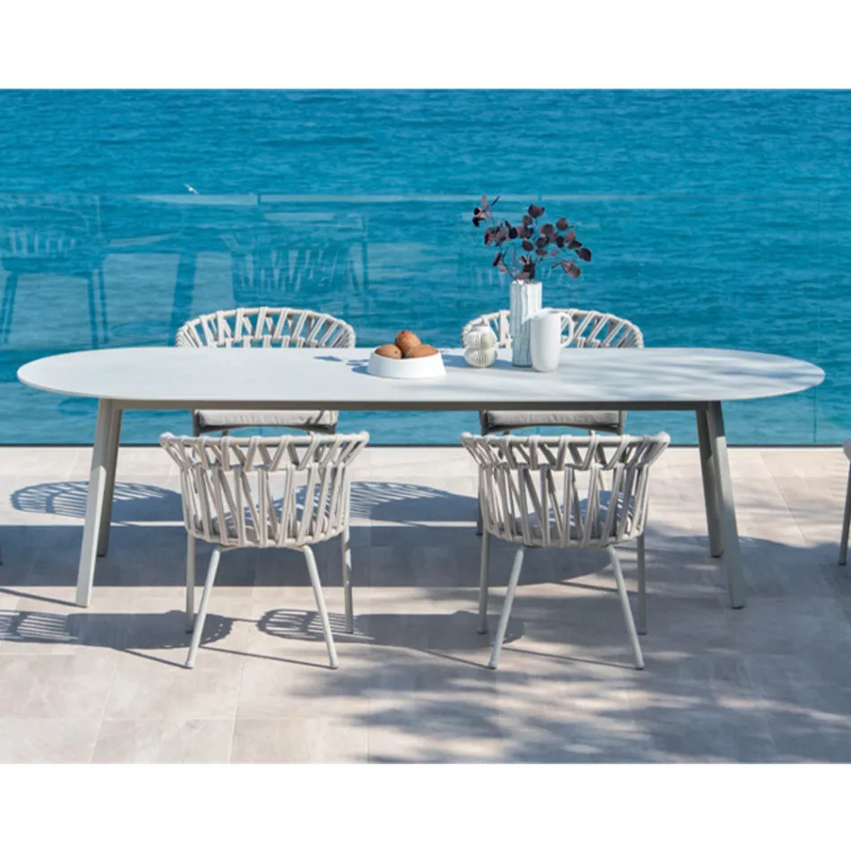 Buitenfauteuil in touw, stof en aluminium - Emma Cross van Varaschin Viadurini