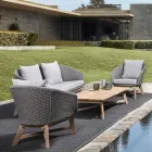 Buitenfauteuil van touwweven en teakhout, Homemotion - Callum Viadurini