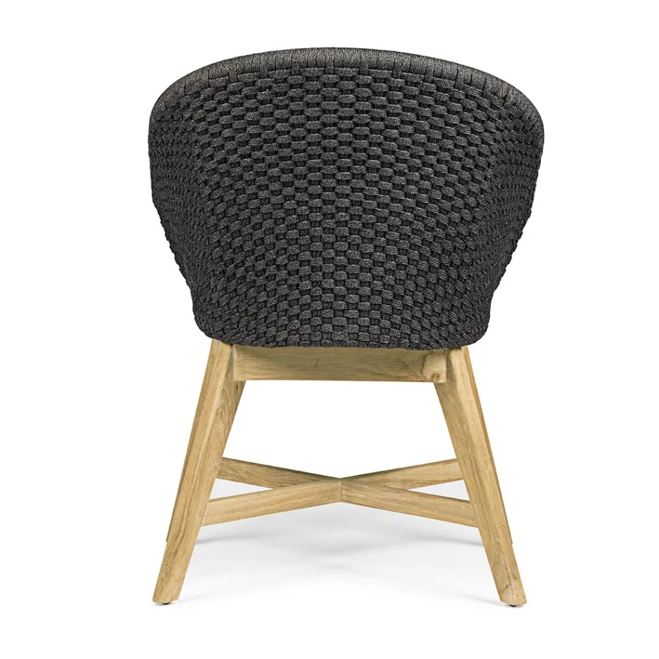 Buitenfauteuil van hout en touw met kussen, Homemotion, 2 stuks - Oskana Viadurini