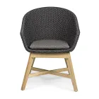 Buitenfauteuil van hout en touw met kussen, Homemotion, 2 stuks - Oskana Viadurini