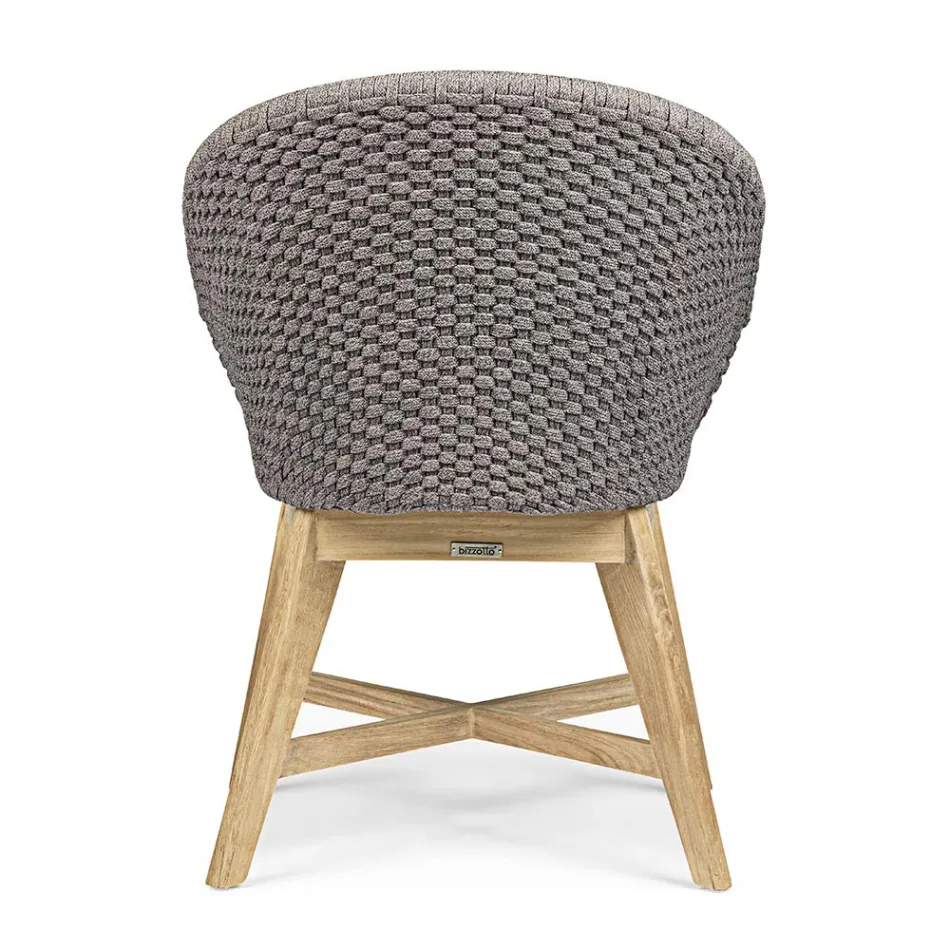 Buitenfauteuil van hout en touw met kussen, Homemotion, 2 stuks - Oskana Viadurini