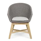 Buitenfauteuil van hout en touw met kussen, Homemotion, 2 stuks - Oskana Viadurini