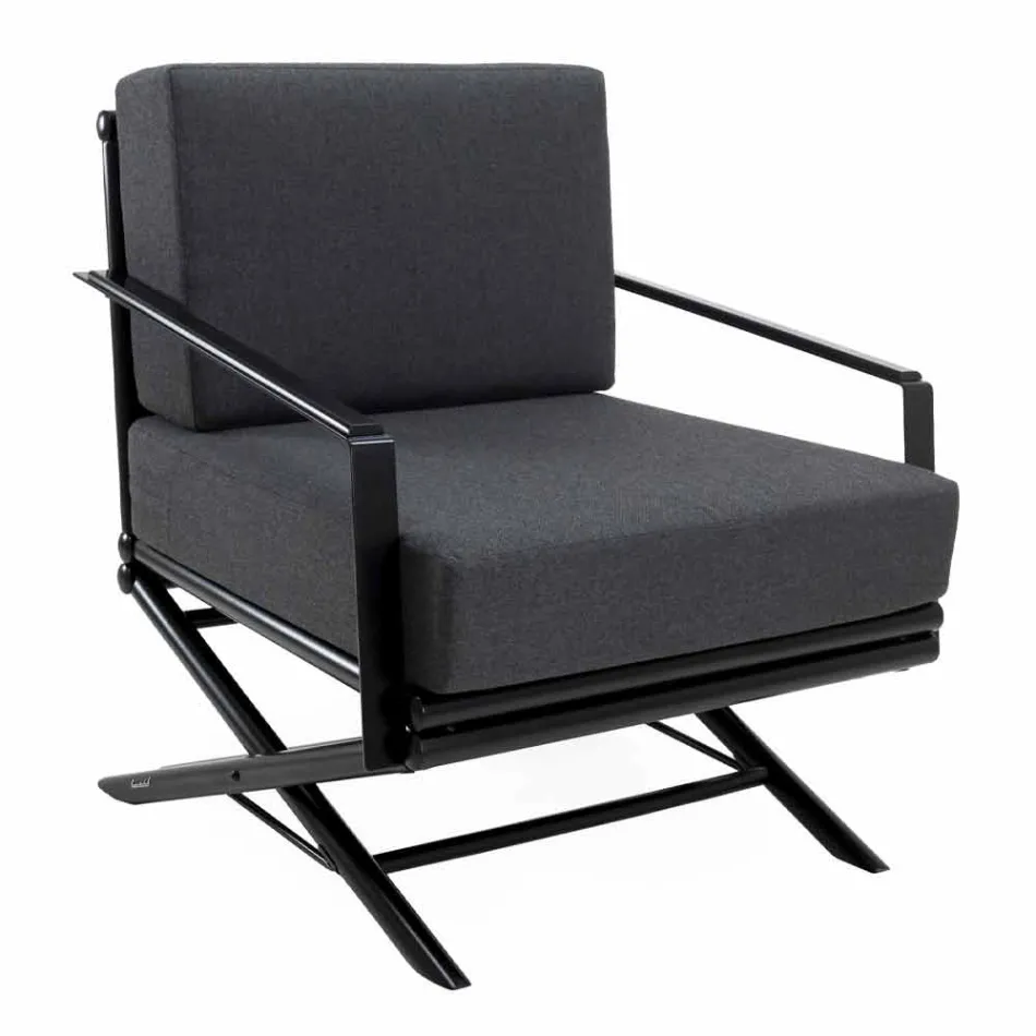 Buitenfauteuil in natuurlijk hout of glanzend of matzwart en kussen - Suzana Viadurini