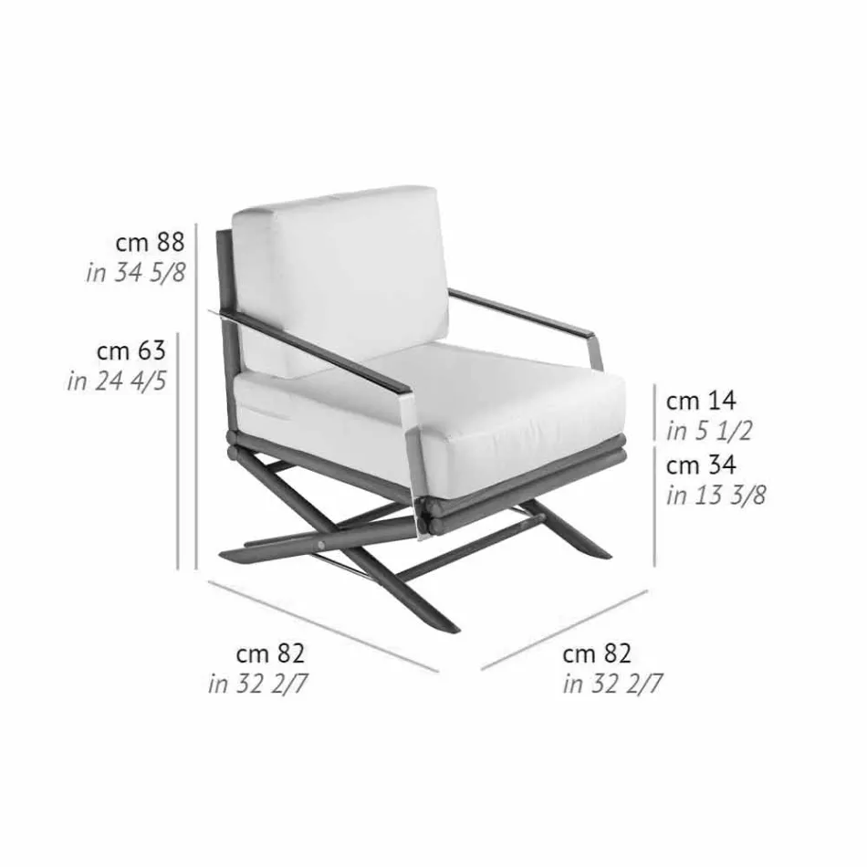 Buitenfauteuil in natuurlijk hout of glanzend of matzwart en kussen - Suzana Viadurini