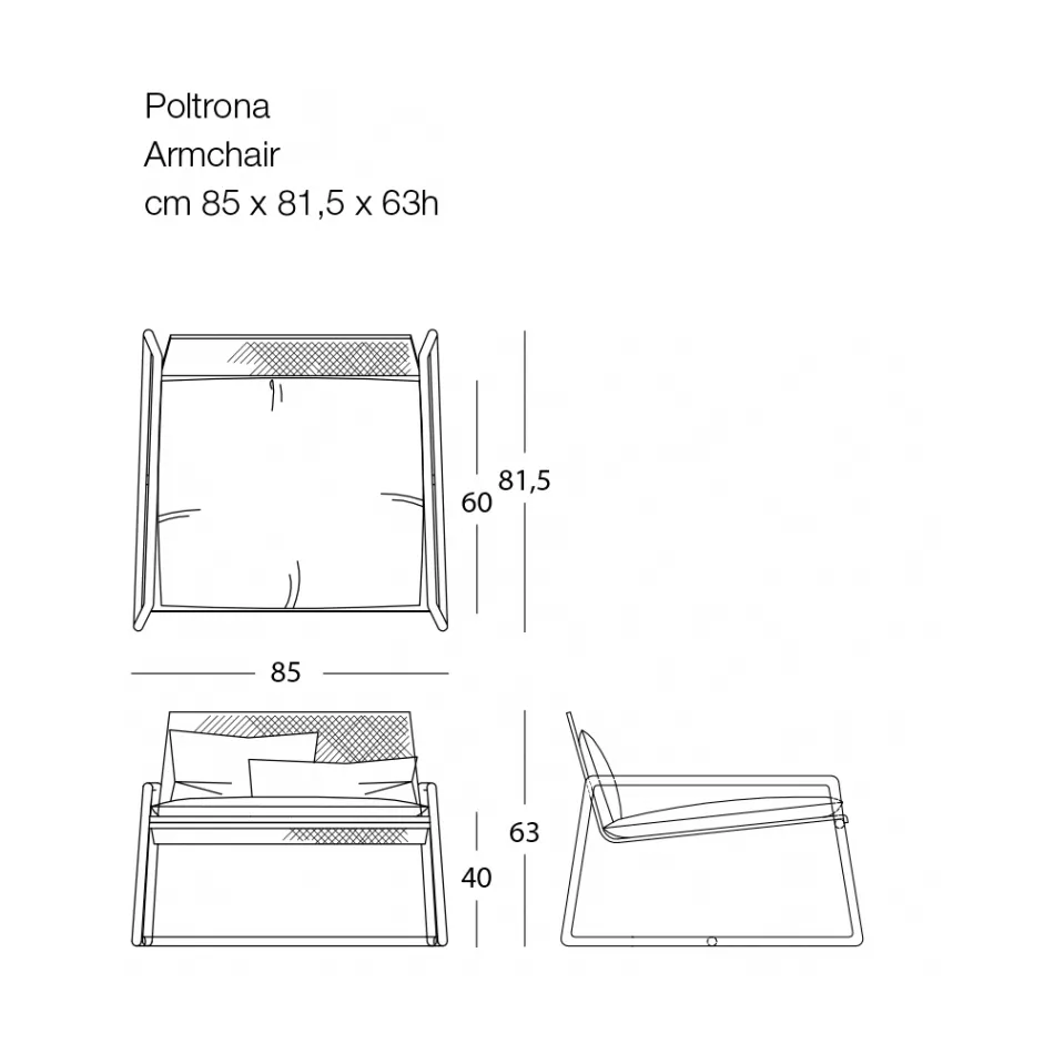 Metalen buitenfauteuil met luxe kussen Made in Italy - Karol Viadurini
