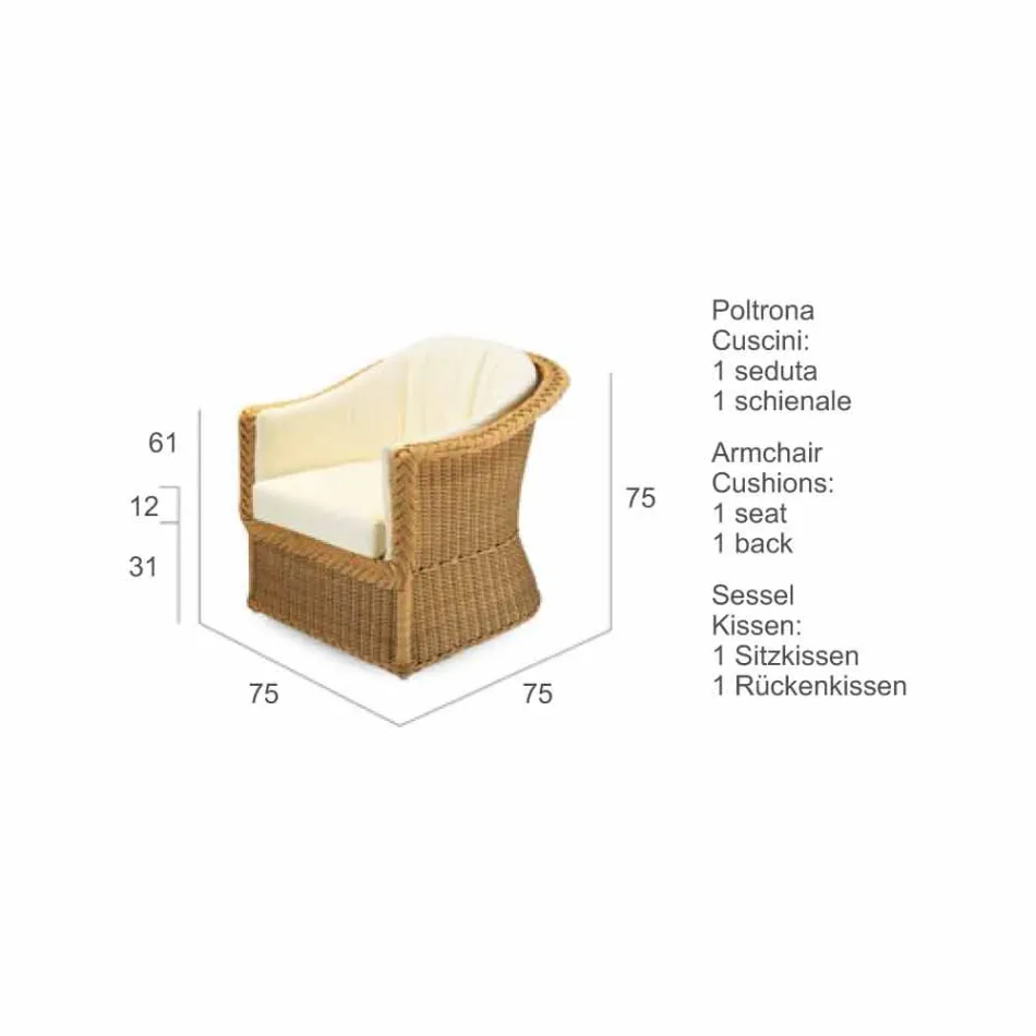 Outdoor Polyethyleen fauteuil met de hand geweven Naomi Viadurini