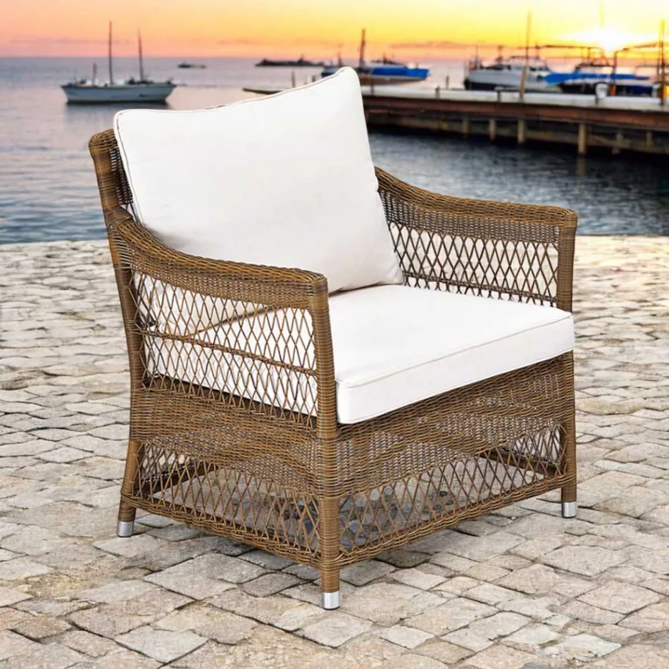 Outdoor fauteuil in handgeweven polyrotan - Gigi Viadurini