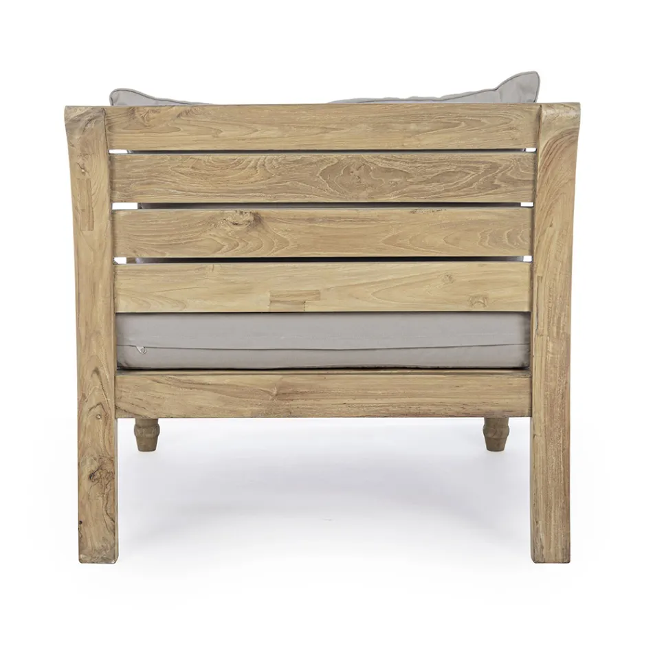 Outdoor teakhouten fauteuil met stoffen kussens, Homemotion - Tatyana Viadurini