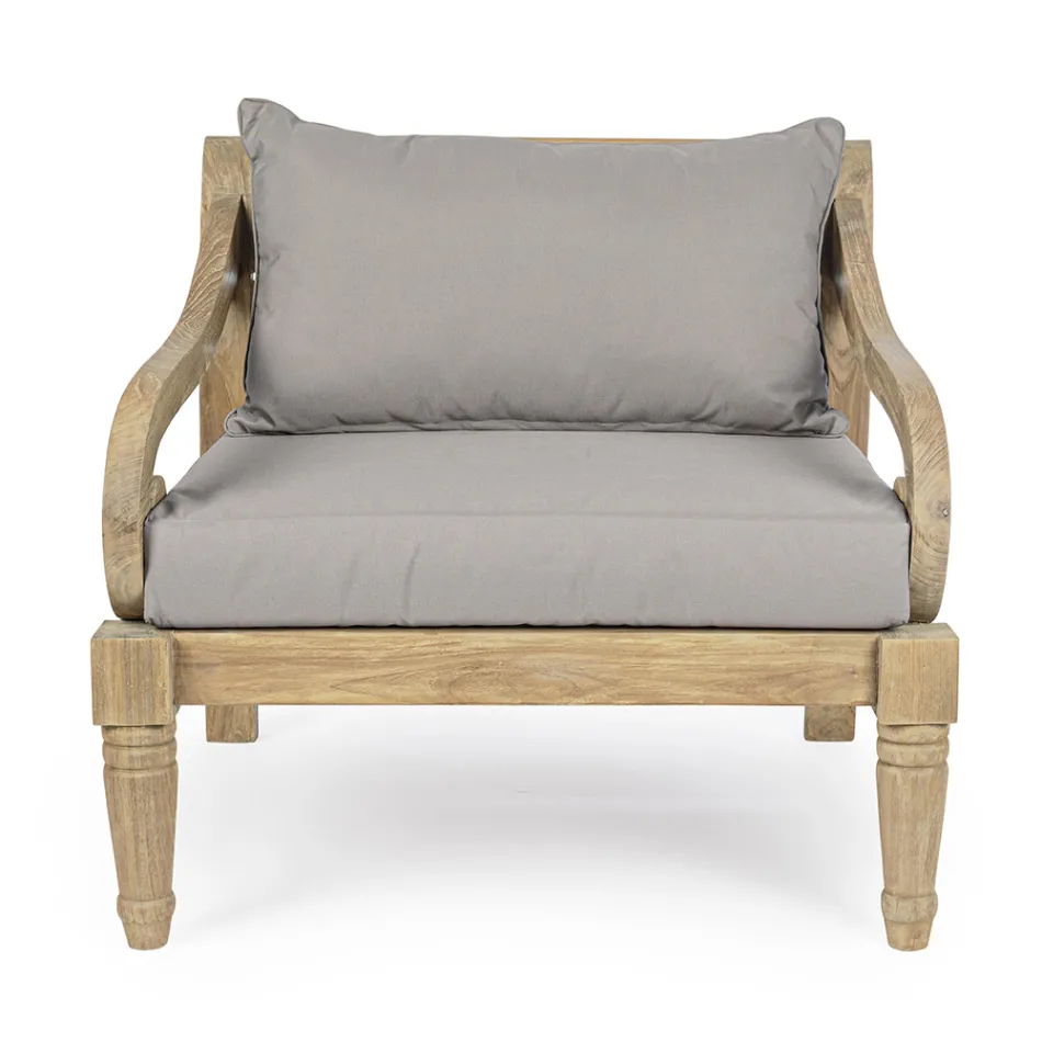 Outdoor teakhouten fauteuil met stoffen kussens, Homemotion - Tatyana Viadurini