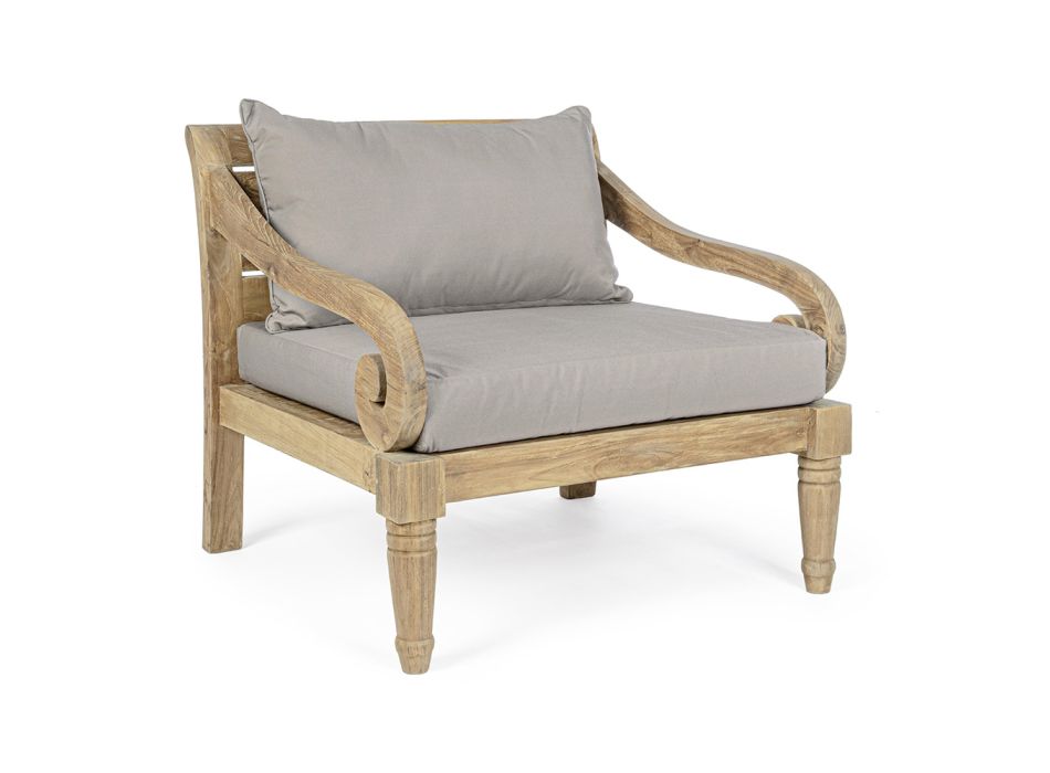 Outdoor teakhouten fauteuil met stoffen kussens, Homemotion - Tatyana Viadurini