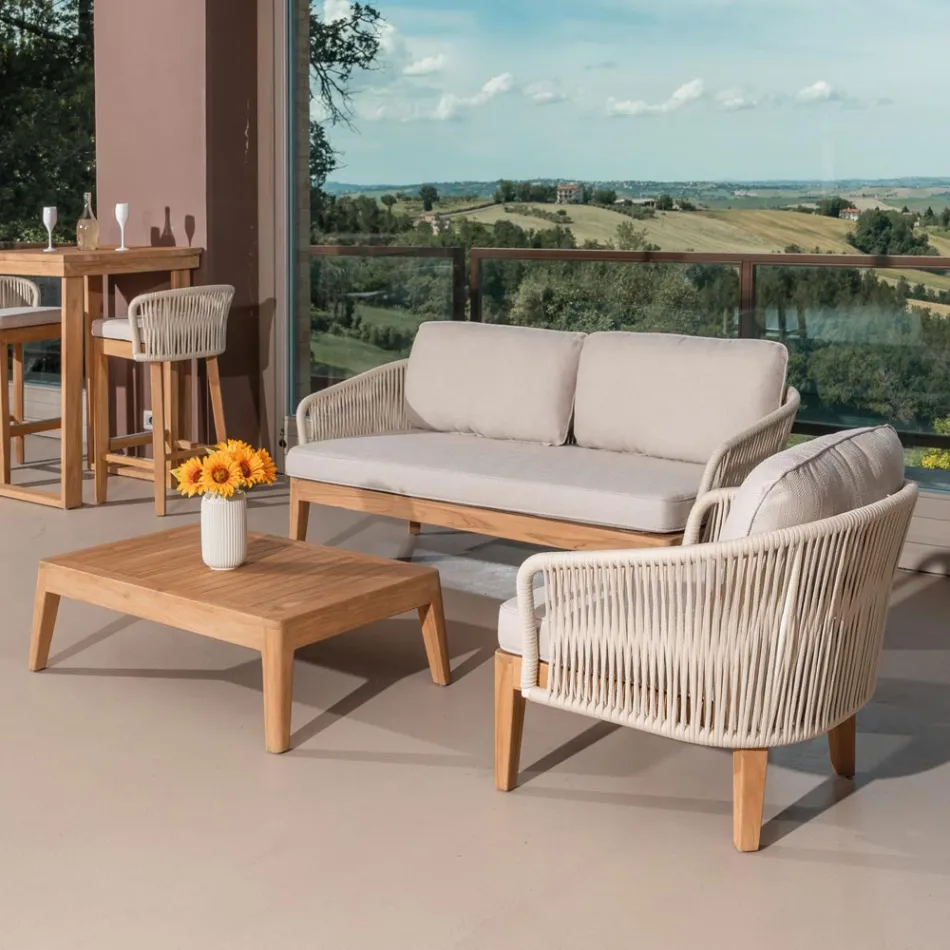 Buitenfauteuil in teak en polyethyleen geweven - Jhon Viadurini