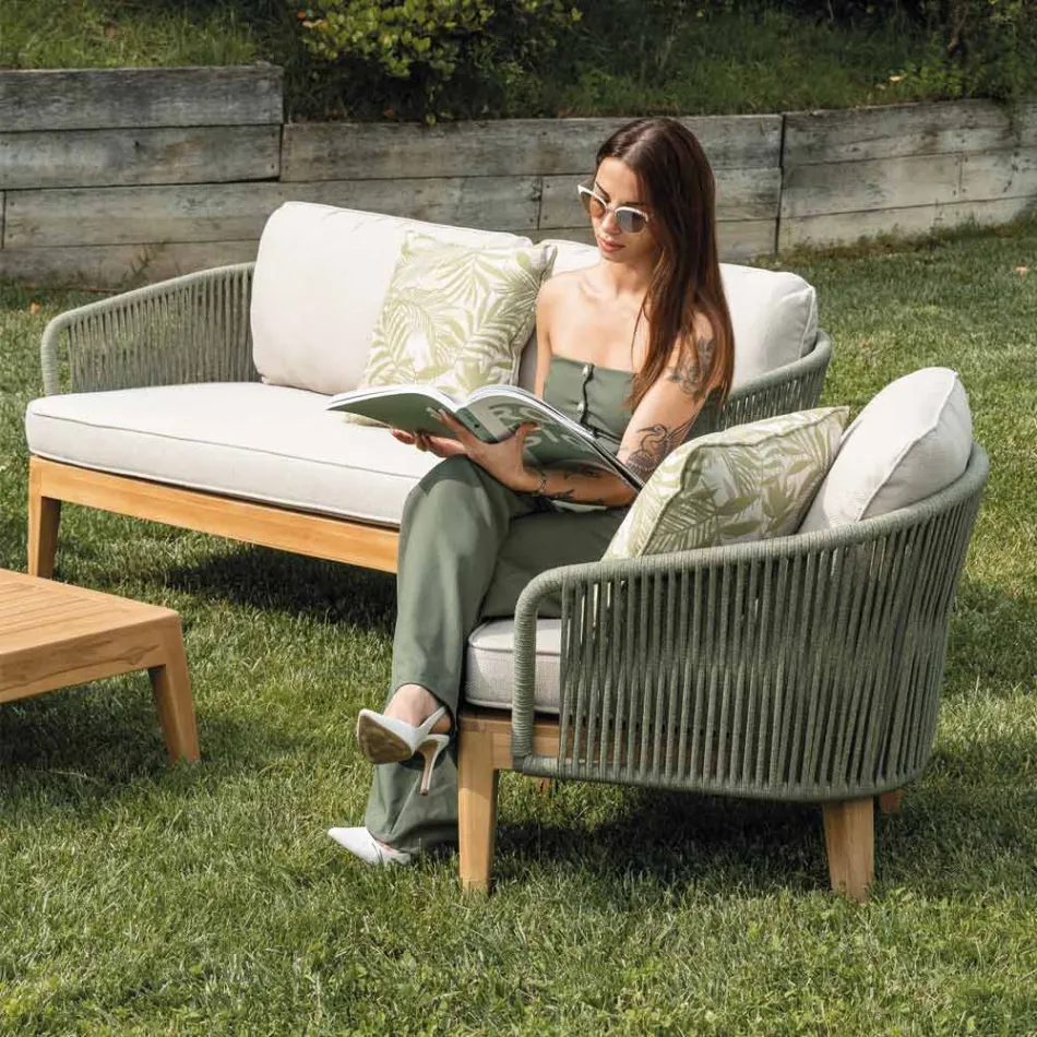 Buitenfauteuil in teak en polyethyleen geweven - Jhon Viadurini