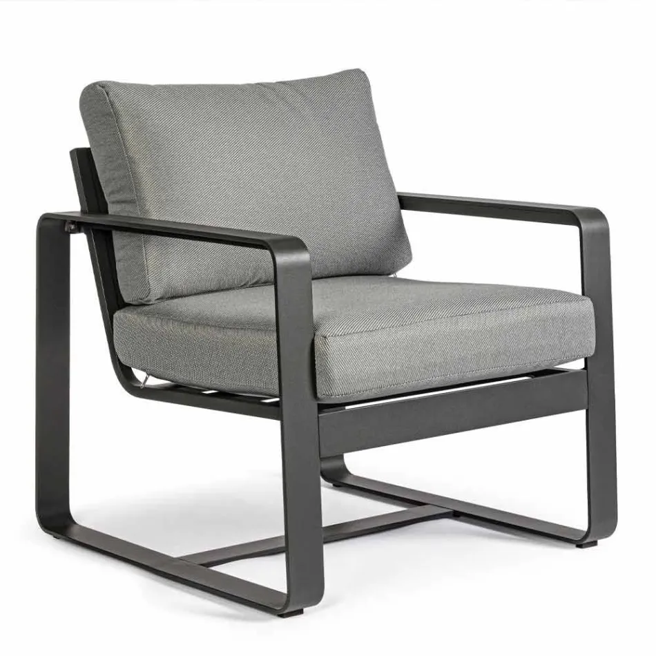 Buitenfauteuil in antracietkleurige stof en aluminium, 2 stuks - Deria Viadurini