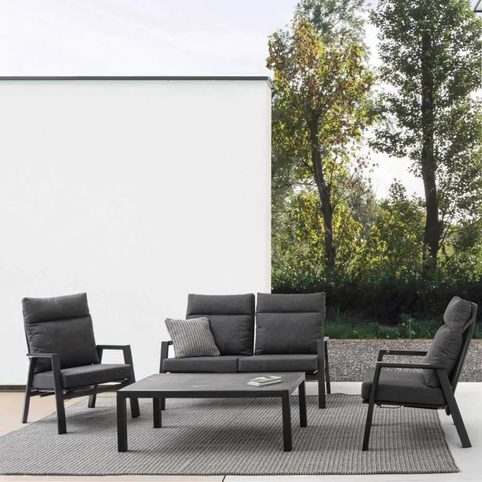 Liggende buitenfauteuil in stof en aluminium, 2 stuks - Nathy Viadurini