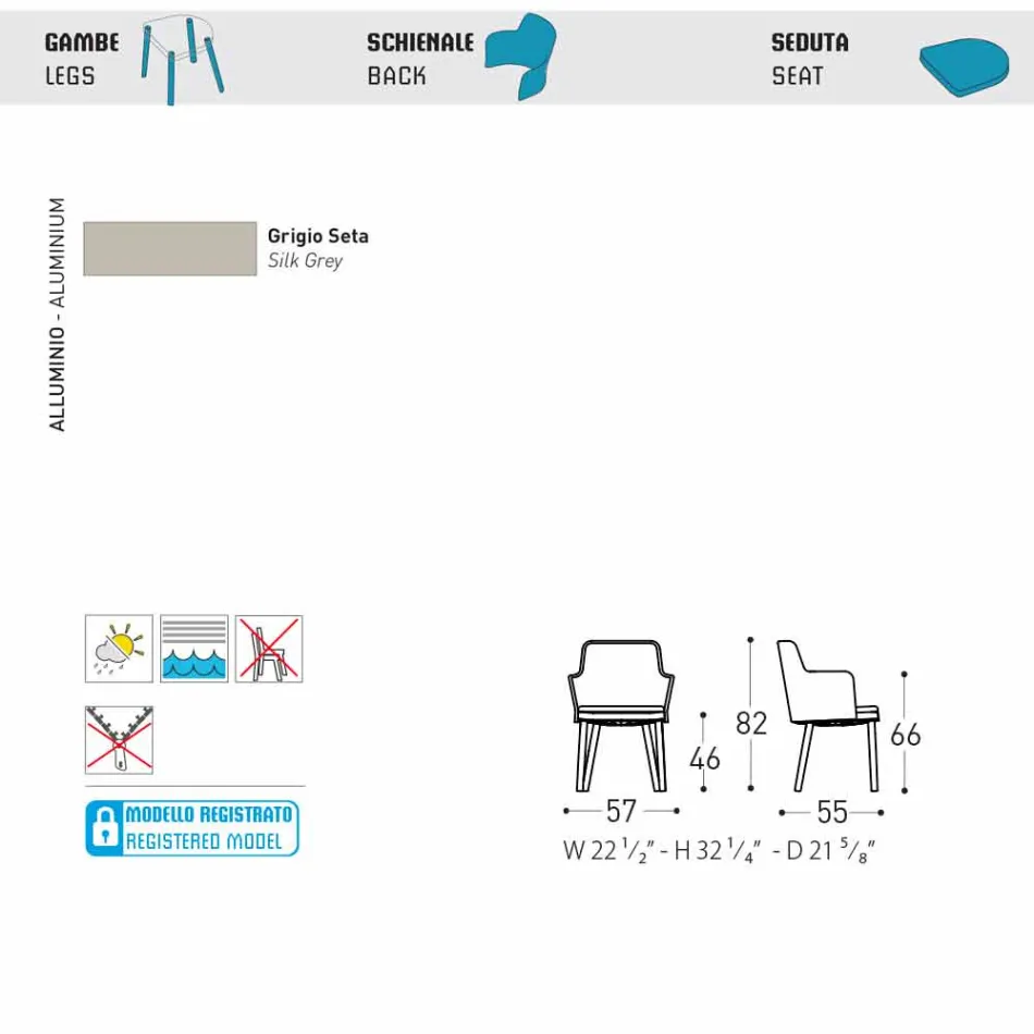 Design Varaschin Emma outdoorzetel in aluminium en stof Viadurini