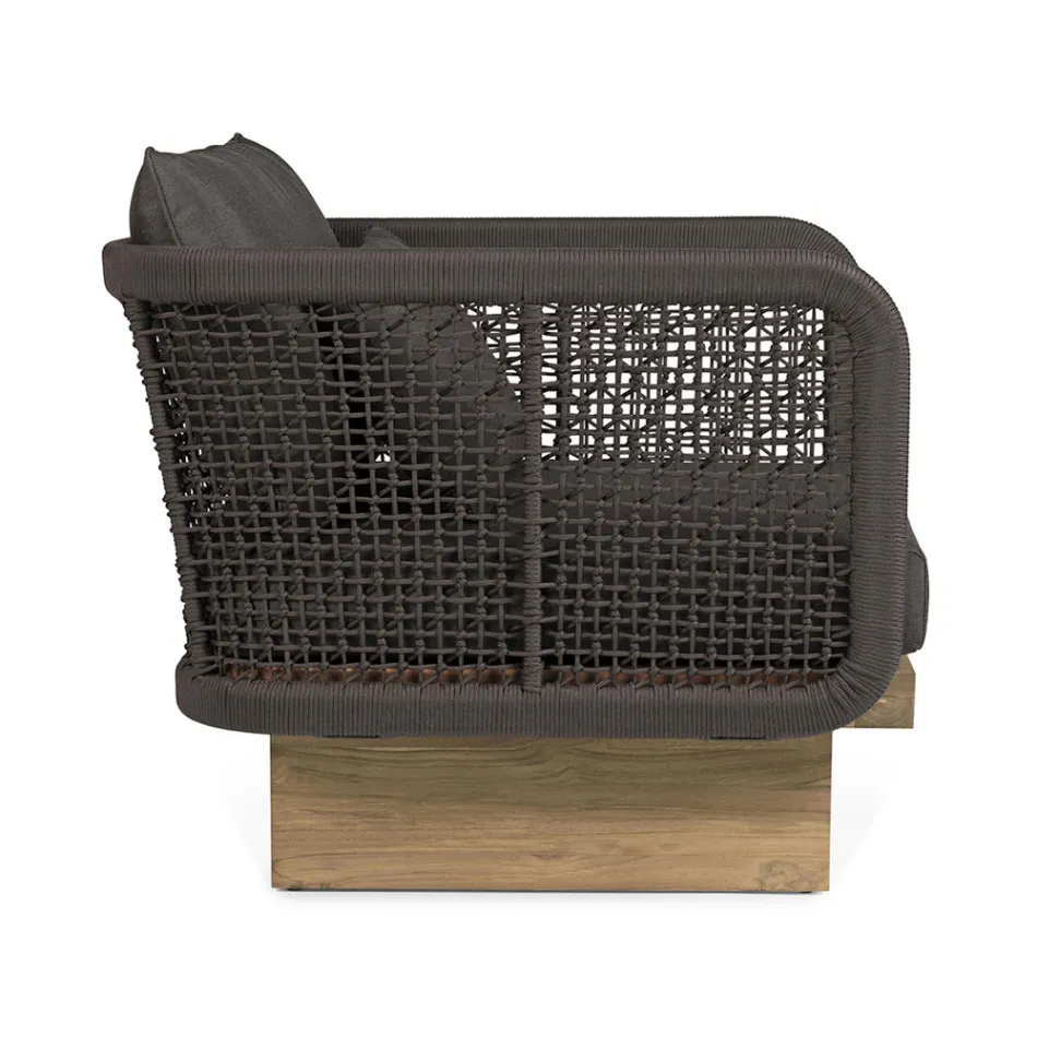 Tuinfauteuil met teakhouten onderstel en touwrugleuning, Homemotion - Chantall Viadurini