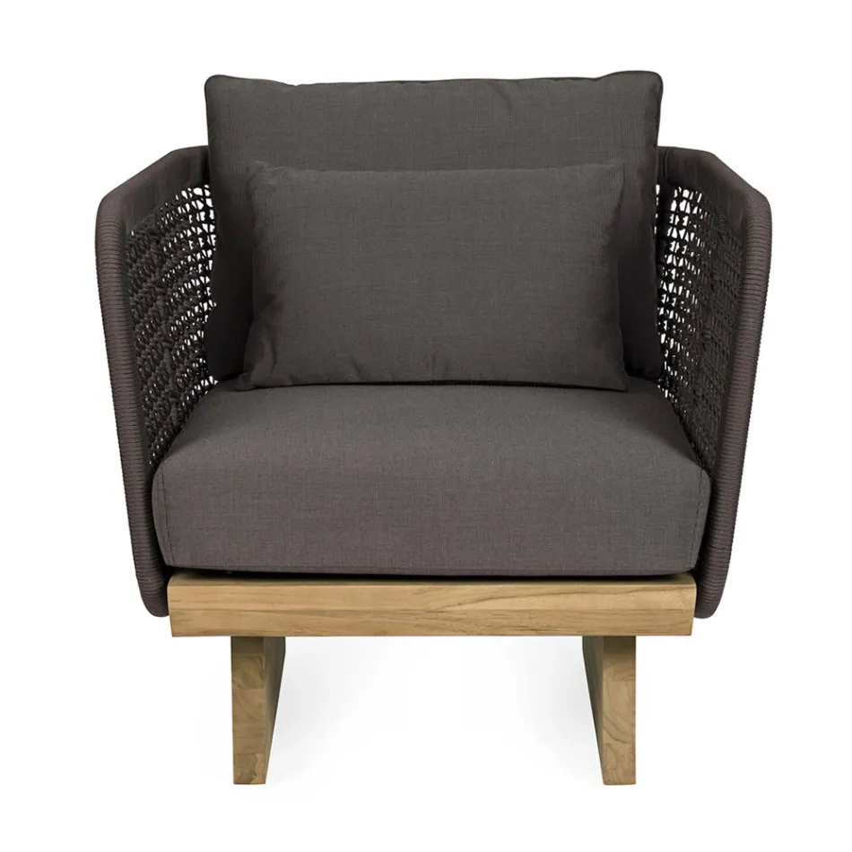 Tuinfauteuil met teakhouten onderstel en touwrugleuning, Homemotion - Chantall Viadurini