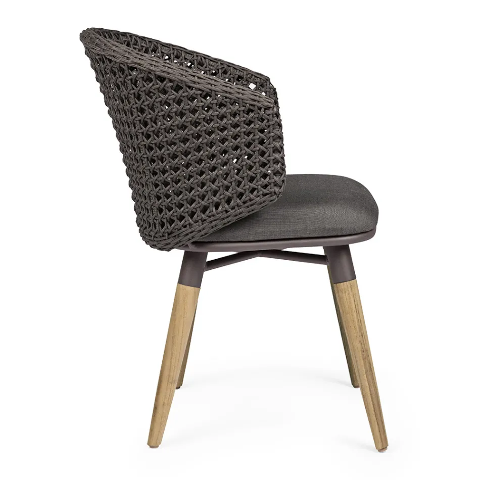 Tuinfauteuil met teakhouten poten en stoffen zitting, Homemotion - Chantall Viadurini