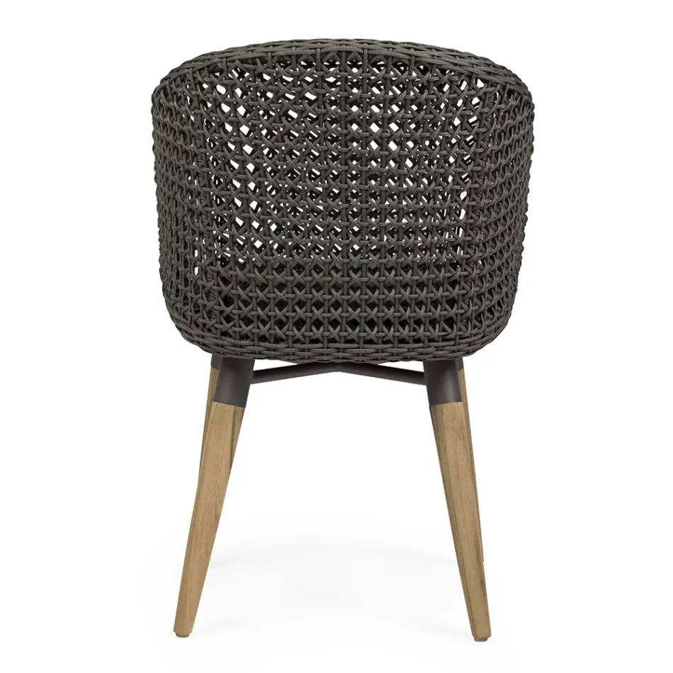 Tuinfauteuil met teakhouten poten en stoffen zitting, Homemotion - Chantall Viadurini