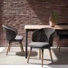 Tuinfauteuil met teakhouten poten en stoffen zitting, Homemotion - Chantall Viadurini