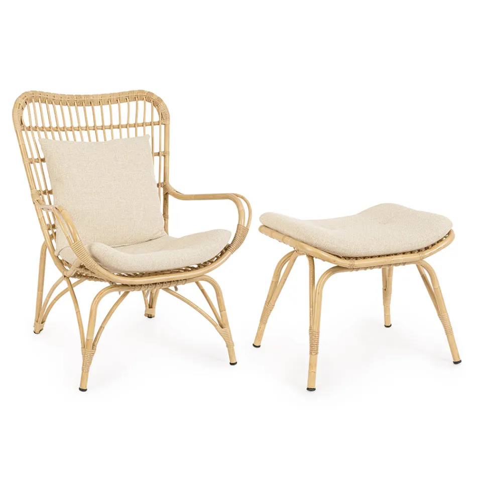 Tuinfauteuil met voetensteun en vlechtwerk van synthetische vezels - Matter Viadurini