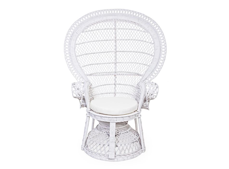 Luxe design tuinfauteuil in wit rotan voor buiten - Serafina Viadurini