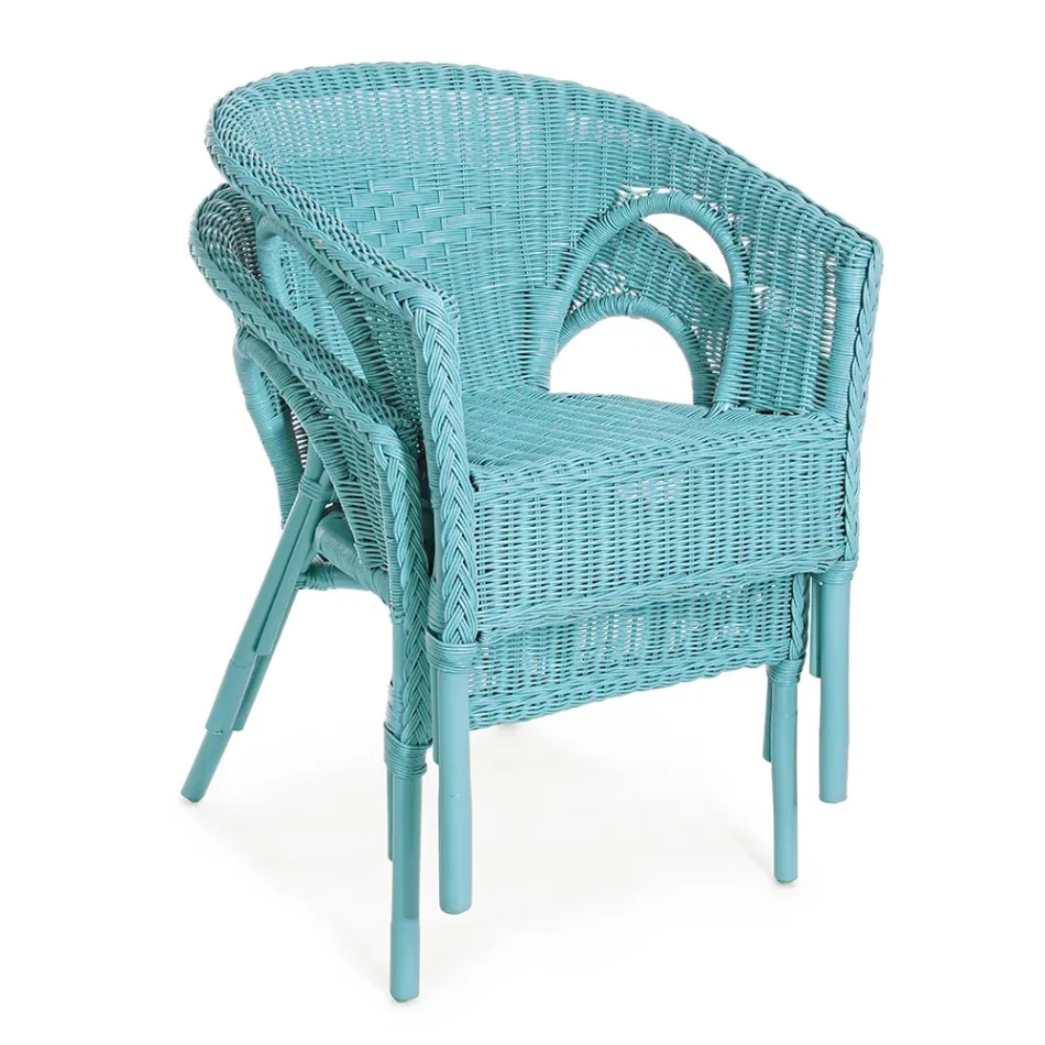 Stapelbare design tuinfauteuil in wit, blauw of groen rotan - Favolizia Viadurini