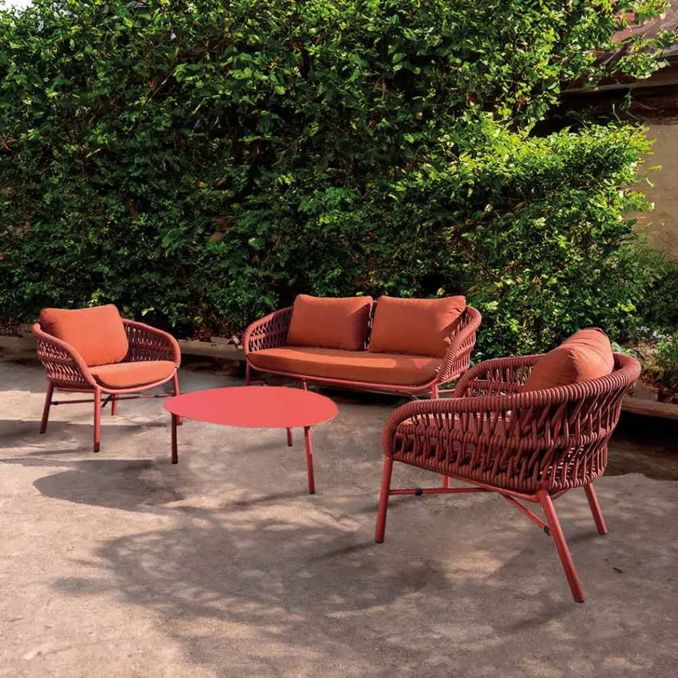 Tuinstoel van aluminium, touw en marsala of witte stof - Brise Viadurini