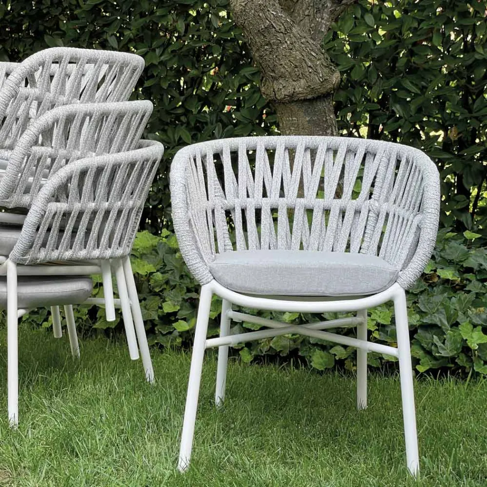 Tuinstoel van aluminium, touw en marsala of witte stof - Brise Viadurini