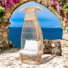 Tuinfauteuil van polyrotan geweven met gebroken wit kussen - Anteia Viadurini