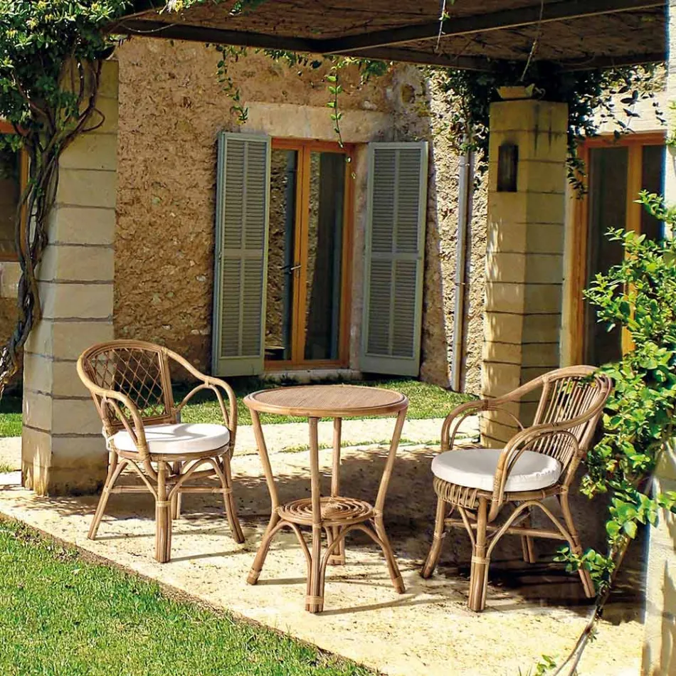 Tuinfauteuil in natuurlijk rotanontwerp voor buiten - Sporalizia Viadurini