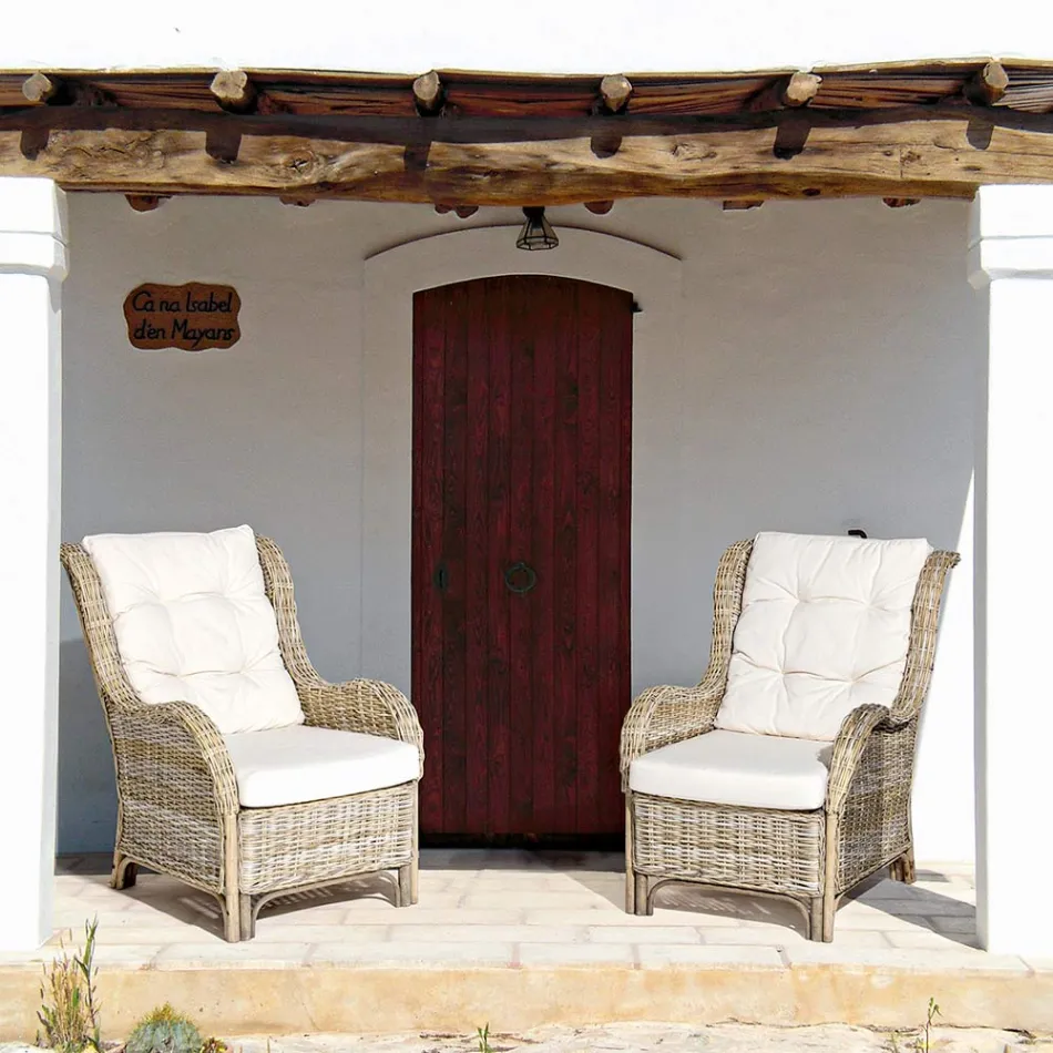 Tuinfauteuil van natuurlijk rotan voor buiten met kussens - Supreme Viadurini