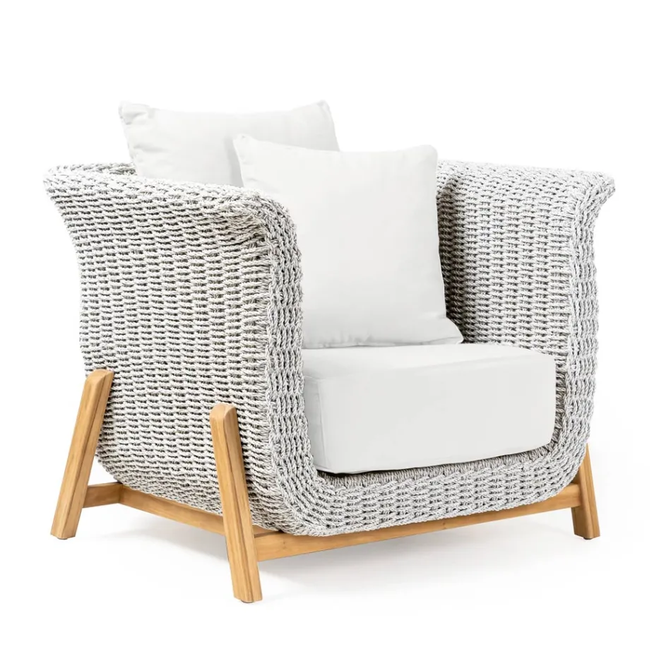 Tuinstoel van teak en touw - Arjuna Viadurini