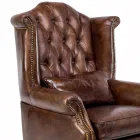 Fauteuil voor binnen gemaakt van vintage leer met verouderd effect - stempel Viadurini
