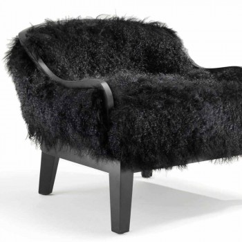 Armchair door lage stoelen in zwart leer en bont, gemaakt in Italië, Eli