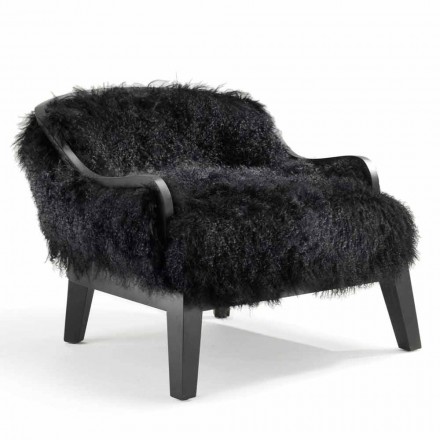 Armchair door lage stoelen in zwart leer en bont, gemaakt in Italië, Eli Viadurini