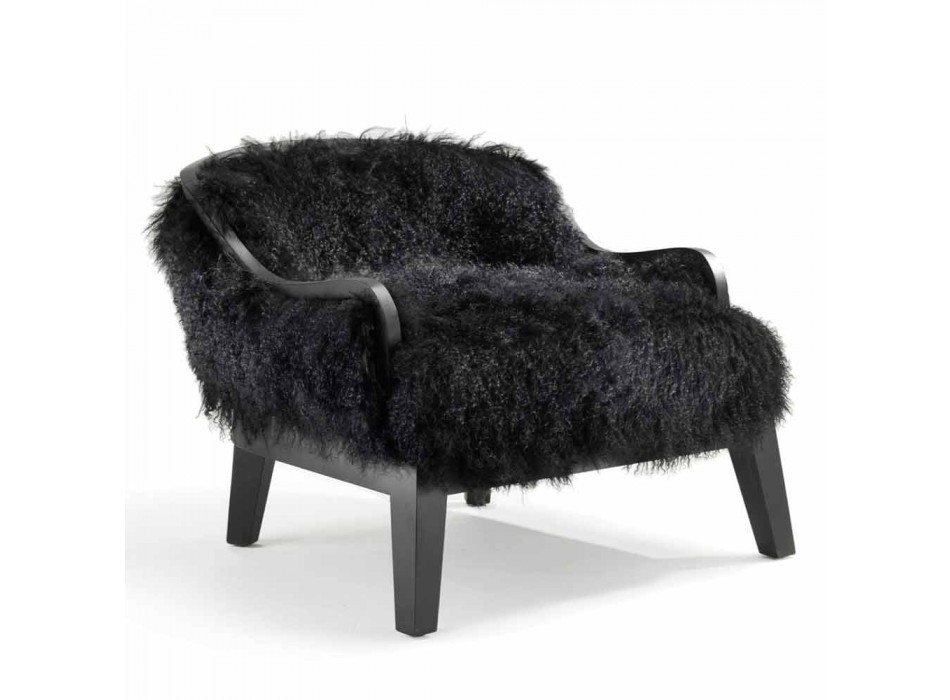 Armchair door lage stoelen in zwart leer en bont, gemaakt in Italië, Eli
