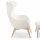Woonkamer fauteuil met voetsteun in leer en hout Made in Italy - Butterfly Viadurini