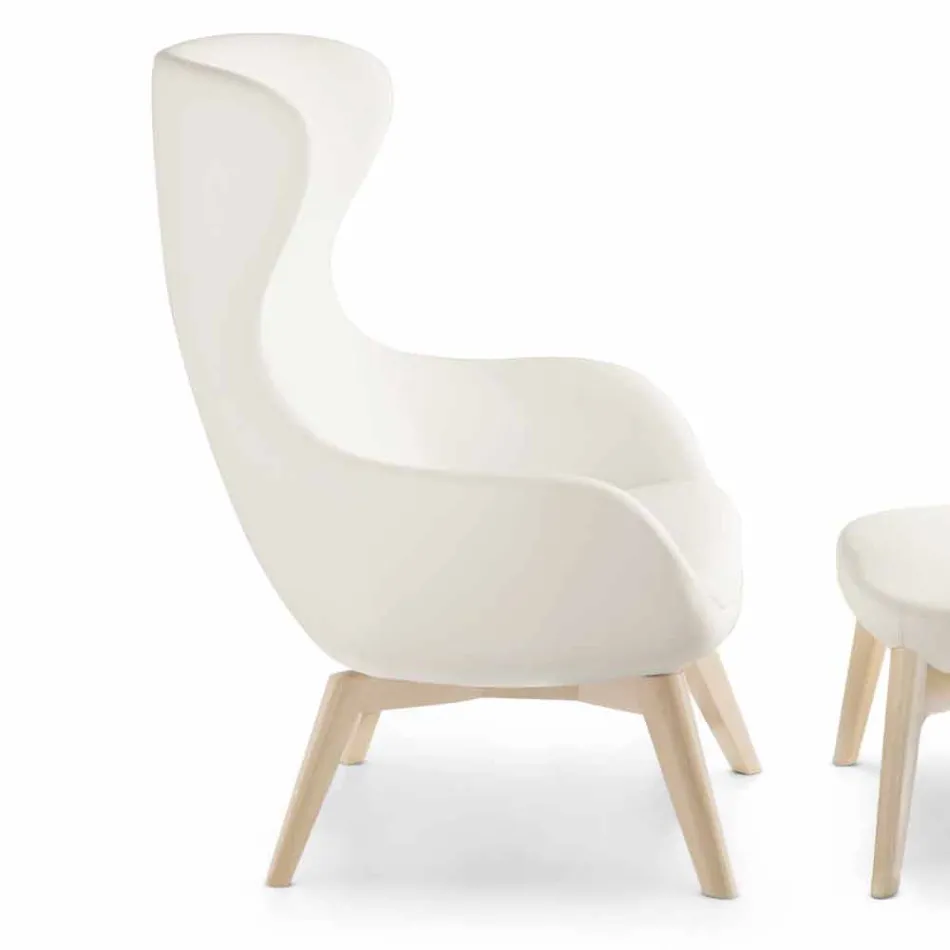 Woonkamer fauteuil met voetsteun in leer en hout Made in Italy - Butterfly Viadurini