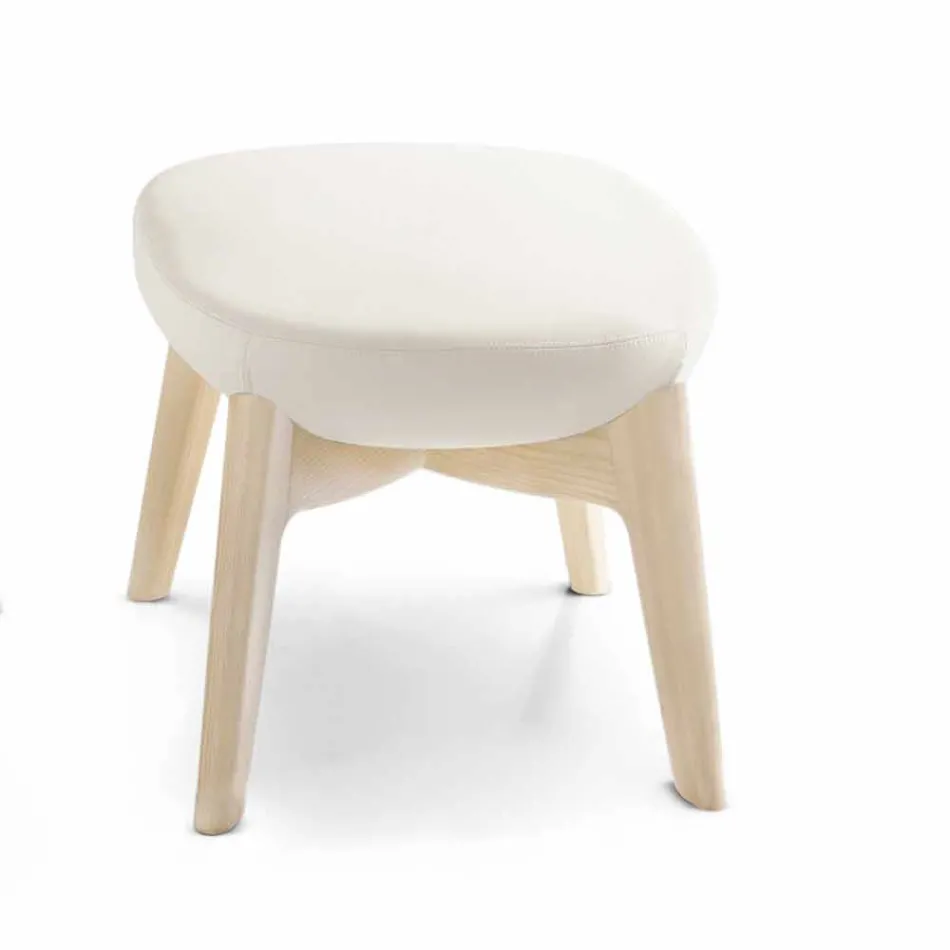 Woonkamer fauteuil met voetsteun in leer en hout Made in Italy - Butterfly Viadurini